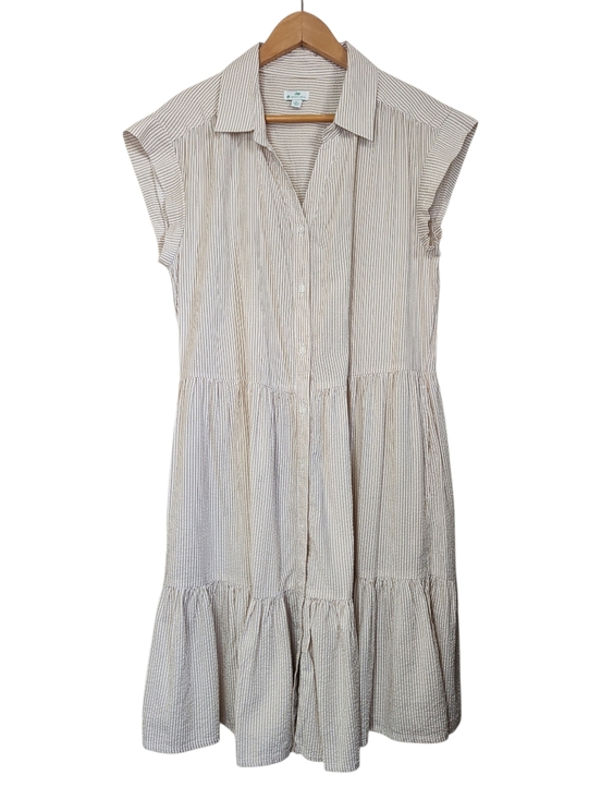 dip Dresses & Skirts - Dip Striped Tiered Buttondown Shirtdress Pockets Organic Cotton Modal Womens XL